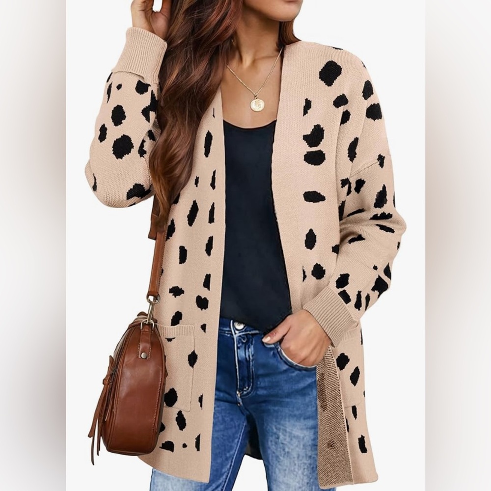 Zesica Women's Animal Print Cardigan - Black and Tan